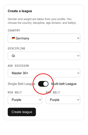 Create league for the range of belts