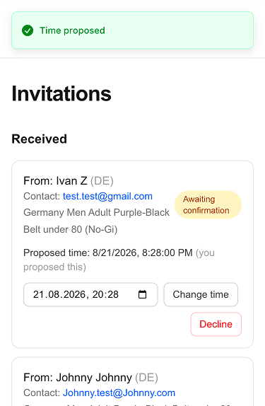 The invitation is awaiting confirmation from the athlete