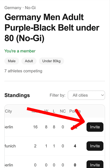 Invite an athlete from the standings table