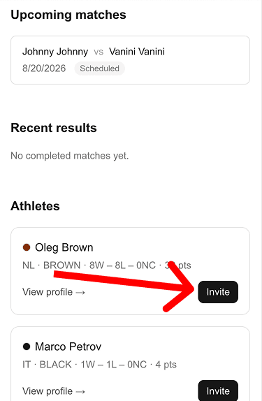Invite an athlete from their athlete card